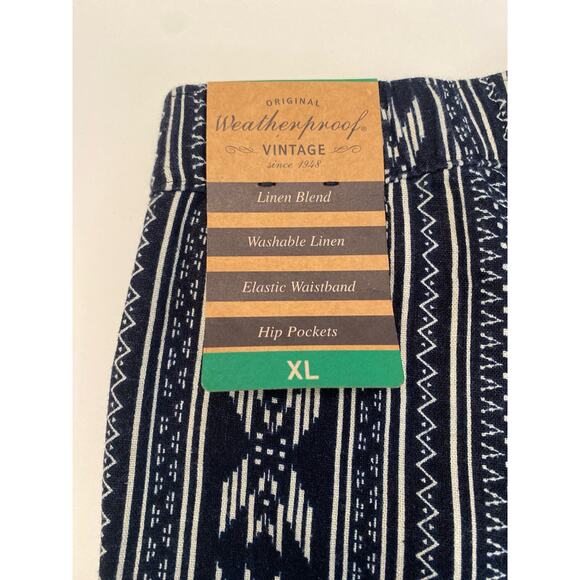 NWT Original Weatherproof Vintage Shorts XL Washable Linen Blue White Aztec - Picture 5 of 6